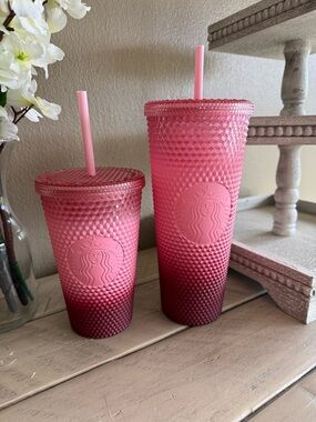 Starbucks Pink Ombre Studded Reusable Tumblers with Straws
